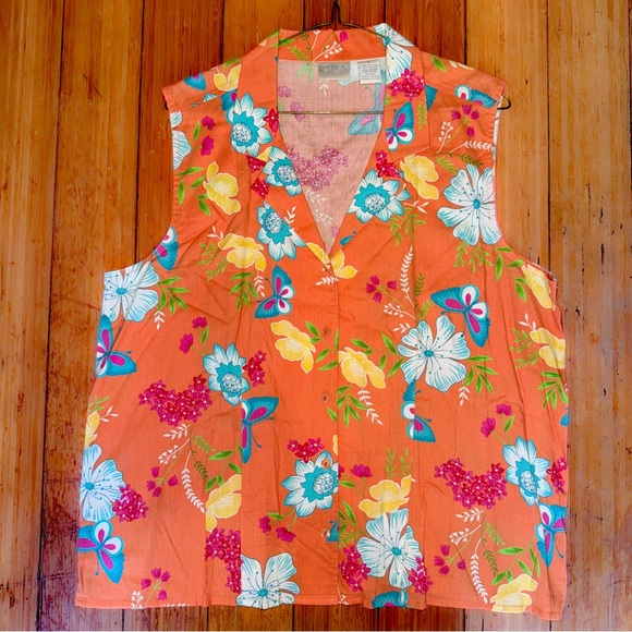 Floral Orange Sleeveless Top - Picture 1 of 7